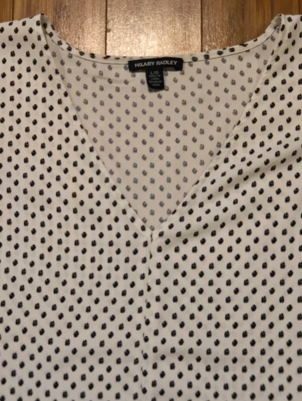 Hilary Radley Black Dot V-Neck Cap Sleeve Blouse on White